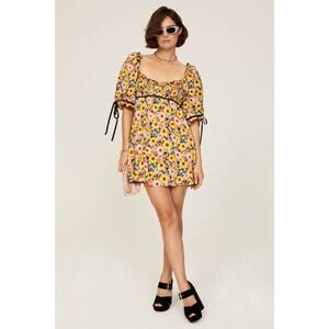 For Love & Lemons Medium Sylvia Daisy Sunflower Floral Puff Sleeve Mini Dress